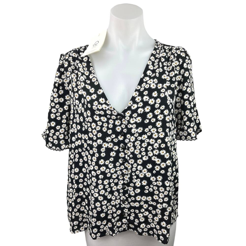 Sezane Black and White Floral Blouse